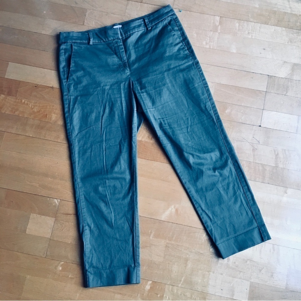 J Crew Straight Leg, High Rise, Capri, Cotton Pants, Green, Size 10